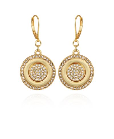 Vince Camuto Gold-Tone Pave Stone Coin Drop Earrings
