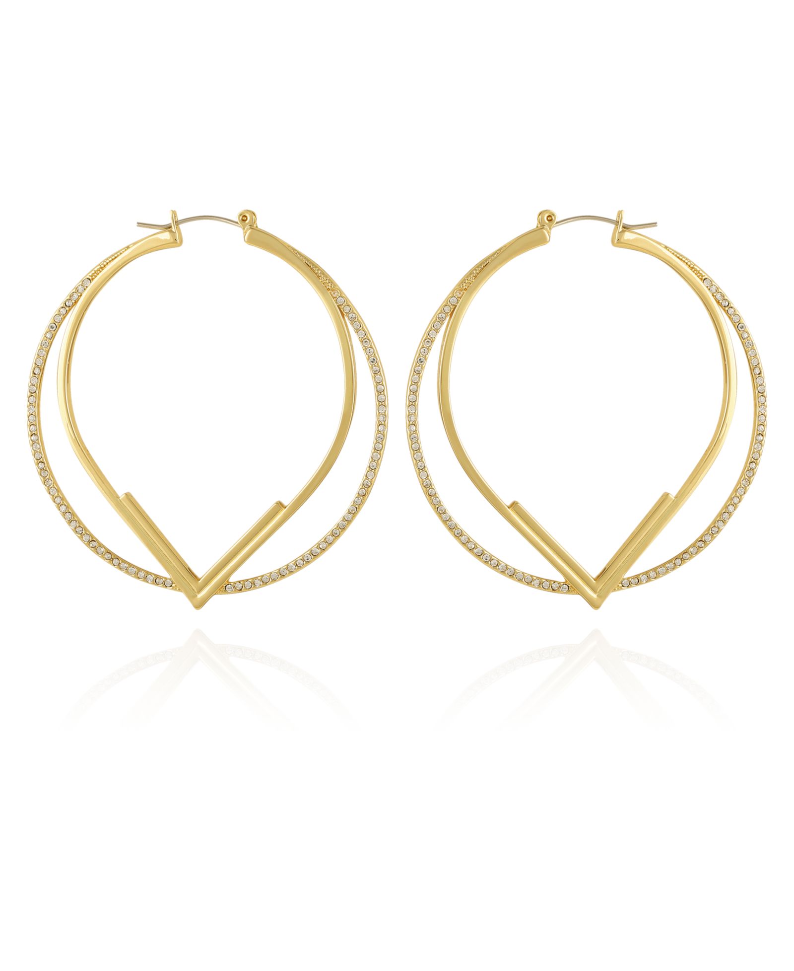 Серьги Vince Camuto Gold-Tone Double Hoop V Pave