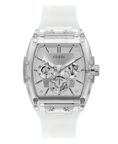 GUESS Мужские часы с прозрачным силиконовым ремешком и серебристым оттенком 43mm