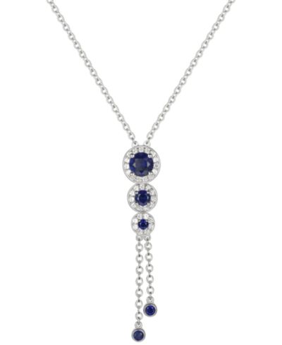 Колье-лариат Sapphire и Diamond в позолоченном серебре, 16" + 2" extender