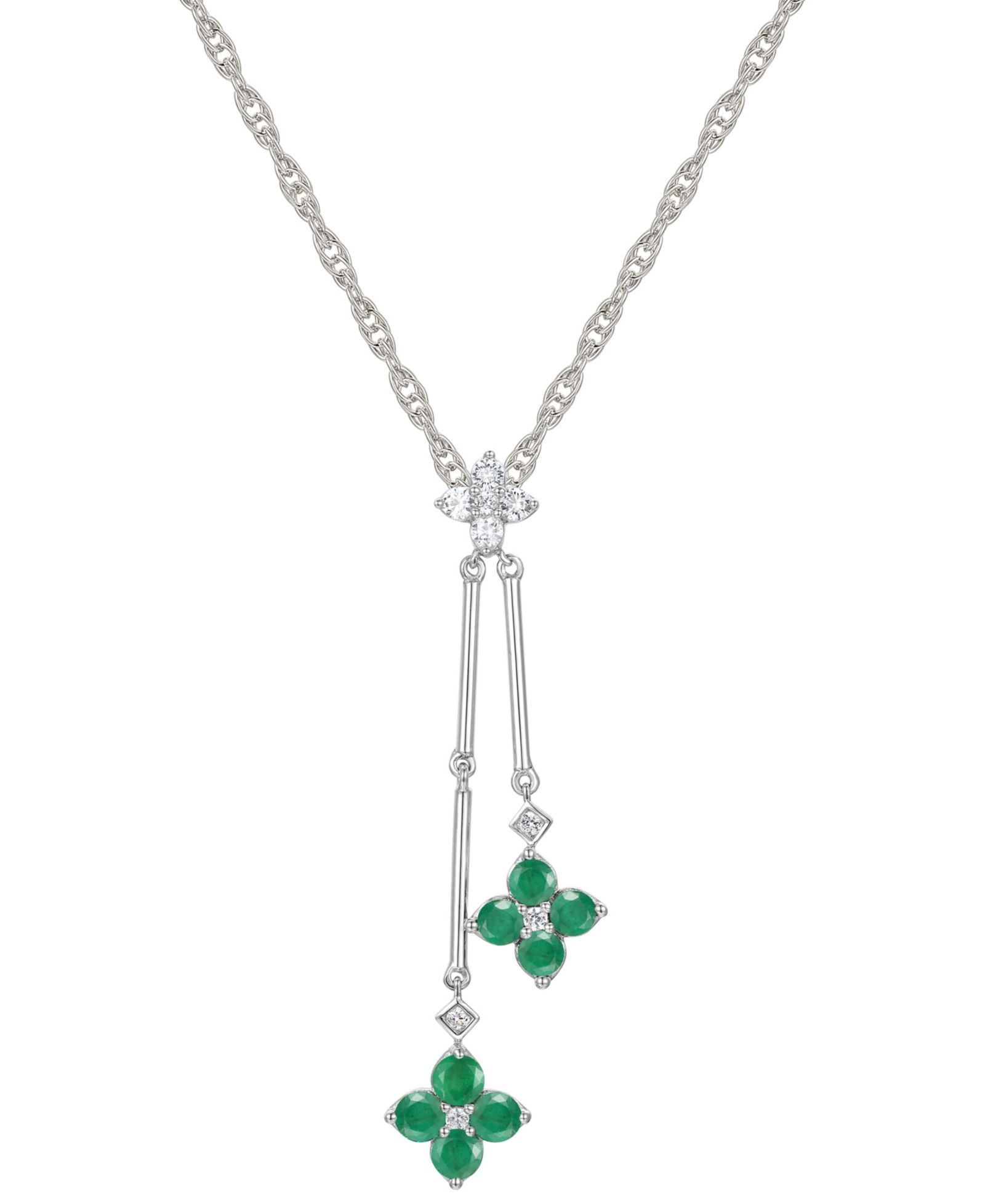 Колье-лариат Double Flower с рубином (3/4 ct. t.w.) и бриллиантом (1/8 ct. t.w.) из стерлингового серебра