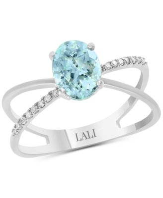 Кольцо LALI Jewels Aquamarine (1-1/10 ct. t.w.) & Diamond (1/20 ct. t.w.) Crisscross из белого золота 14k