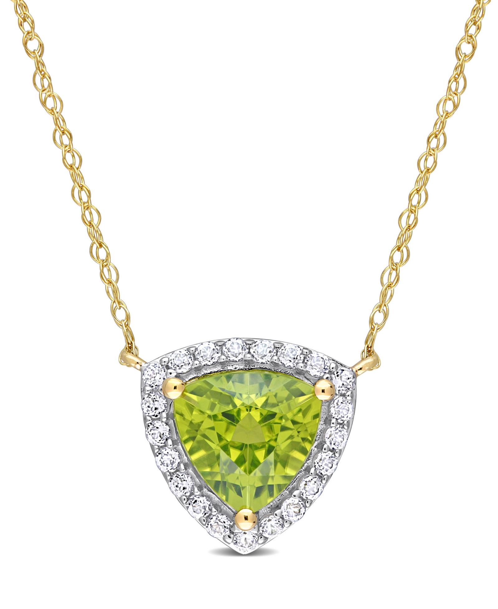 Ожерелье с перидотом (1 1/3 ct. t.w.) и белым топазом (1/5 ct. t.w.) Trillion Halo в 10k Gold