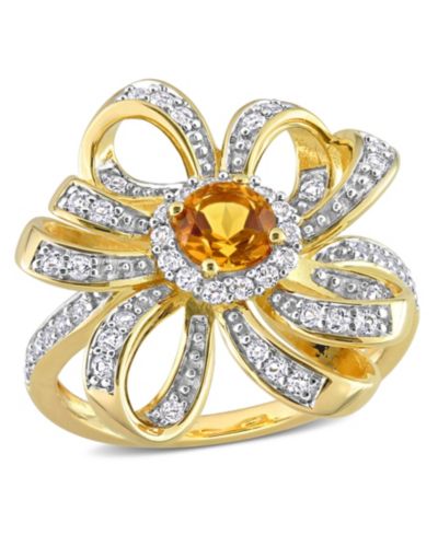 Коктейльное кольцо с цитрином и белым топазом, 18k Gold Plated Sterling Silver