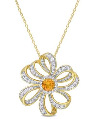 Серьга-подвеска с цитрином и белым топазом в 18k Gold Plated Sterling Silver
