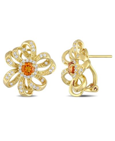 Серьги-цветы с цитрином (4/5 ct. t.w.) и белым топазом (3/4 ct. t.w.), позолоченное серебро 18k Gold Plated