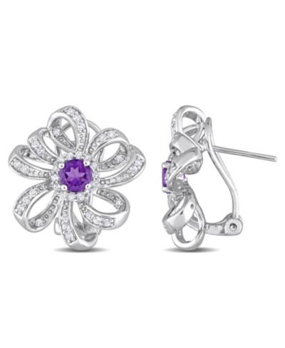 Цветочные серьги с аметистом (7/8 ct. t.w.) и белым топазом (3/4 ct. t.w.) из стерлингового серебра