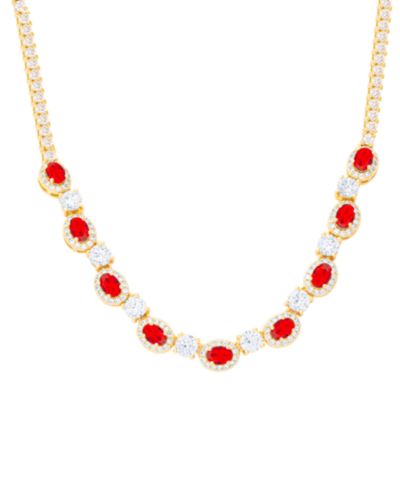 Колье с камнями Lab-Created Ruby & Cubic Zirconia Halo 18" Gold-Plated Brass