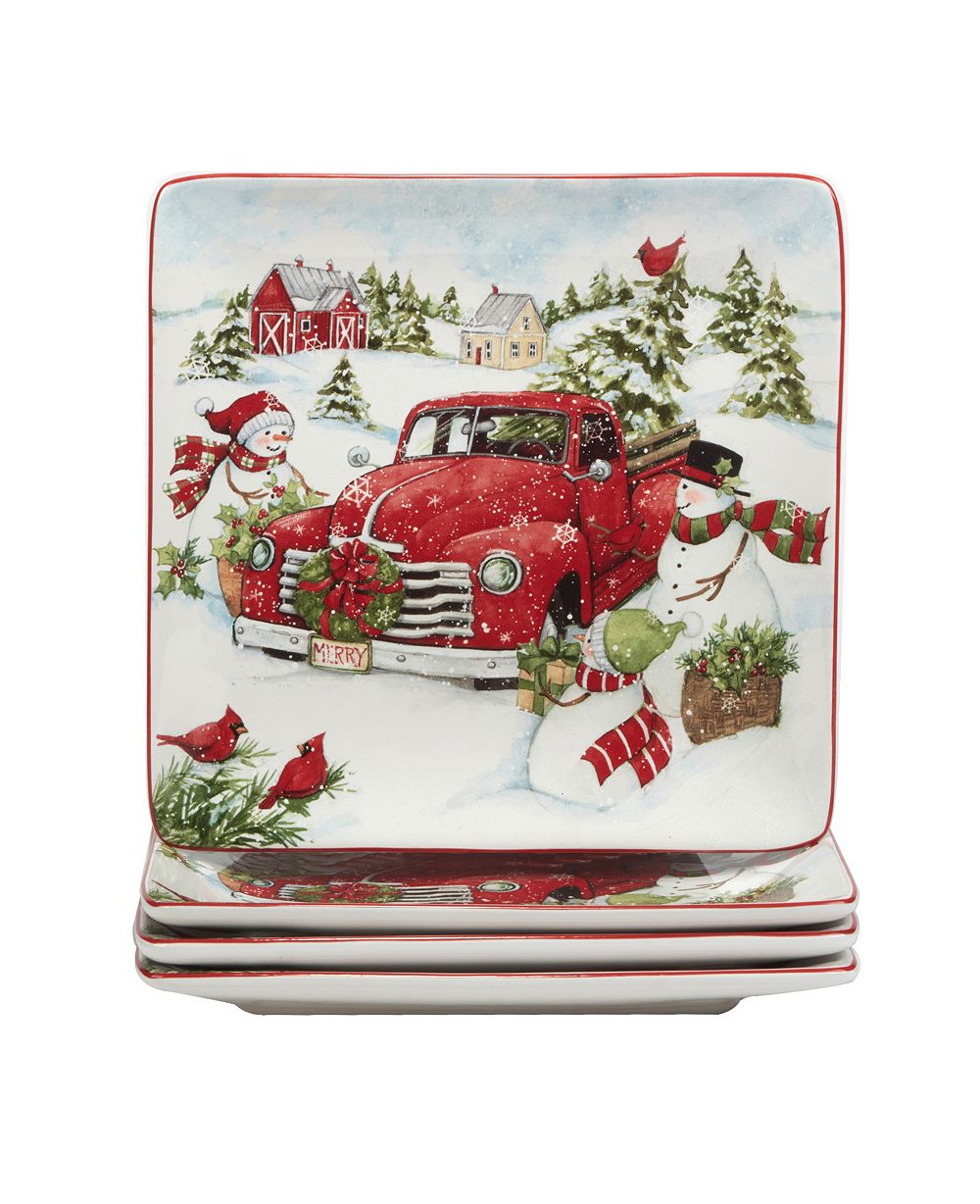 Набор тарелок Certified International Red Truck Snowman, 4 шт.