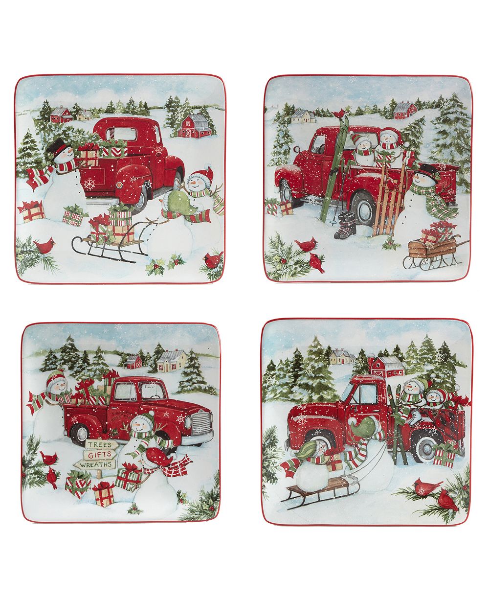 Набор десертных тарелок Certified International Red Truck Snowman 4 Piece