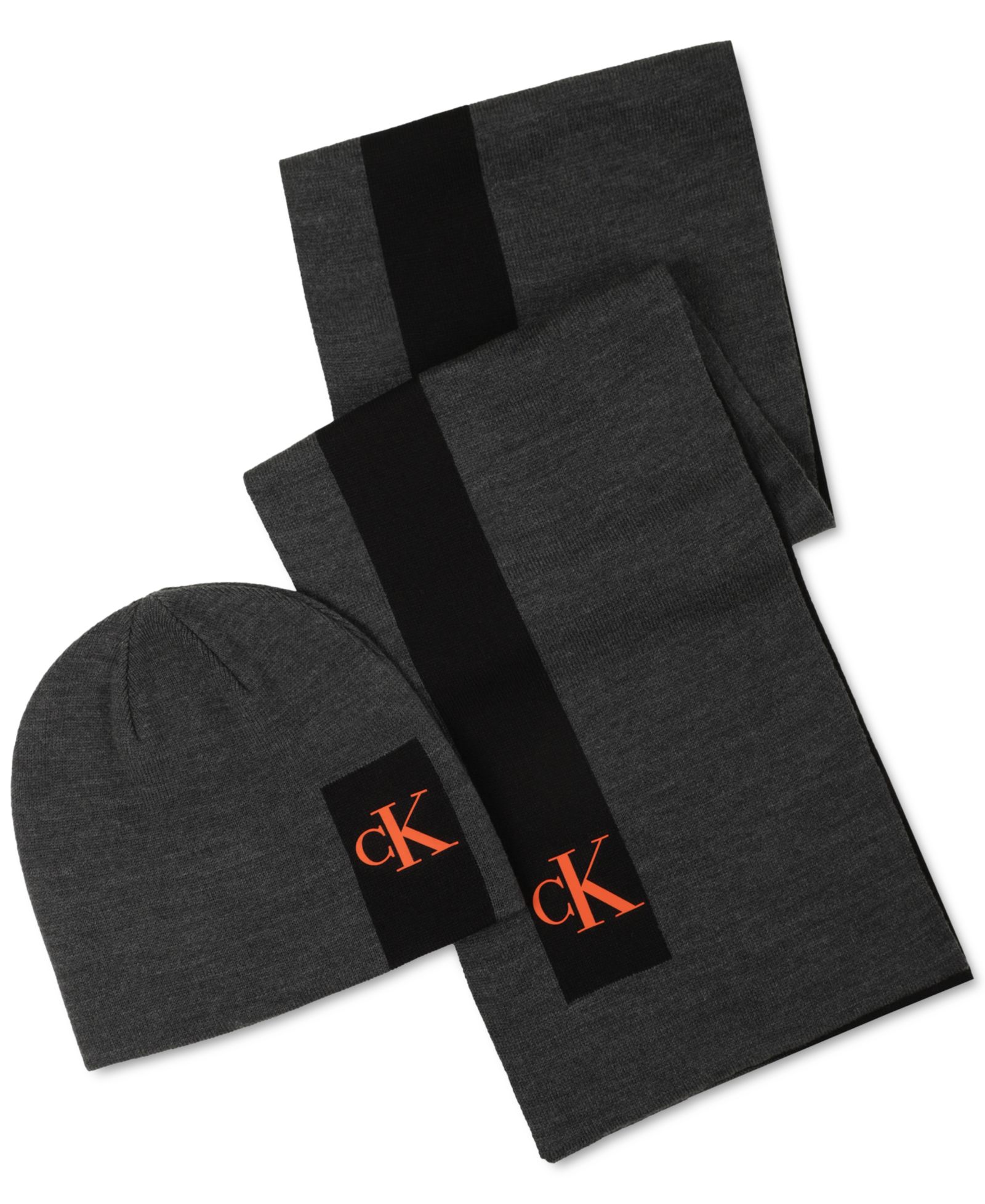 Calvin Klein Men's Silicone CK Monogram Logo Scarf & Beanie Hat Set