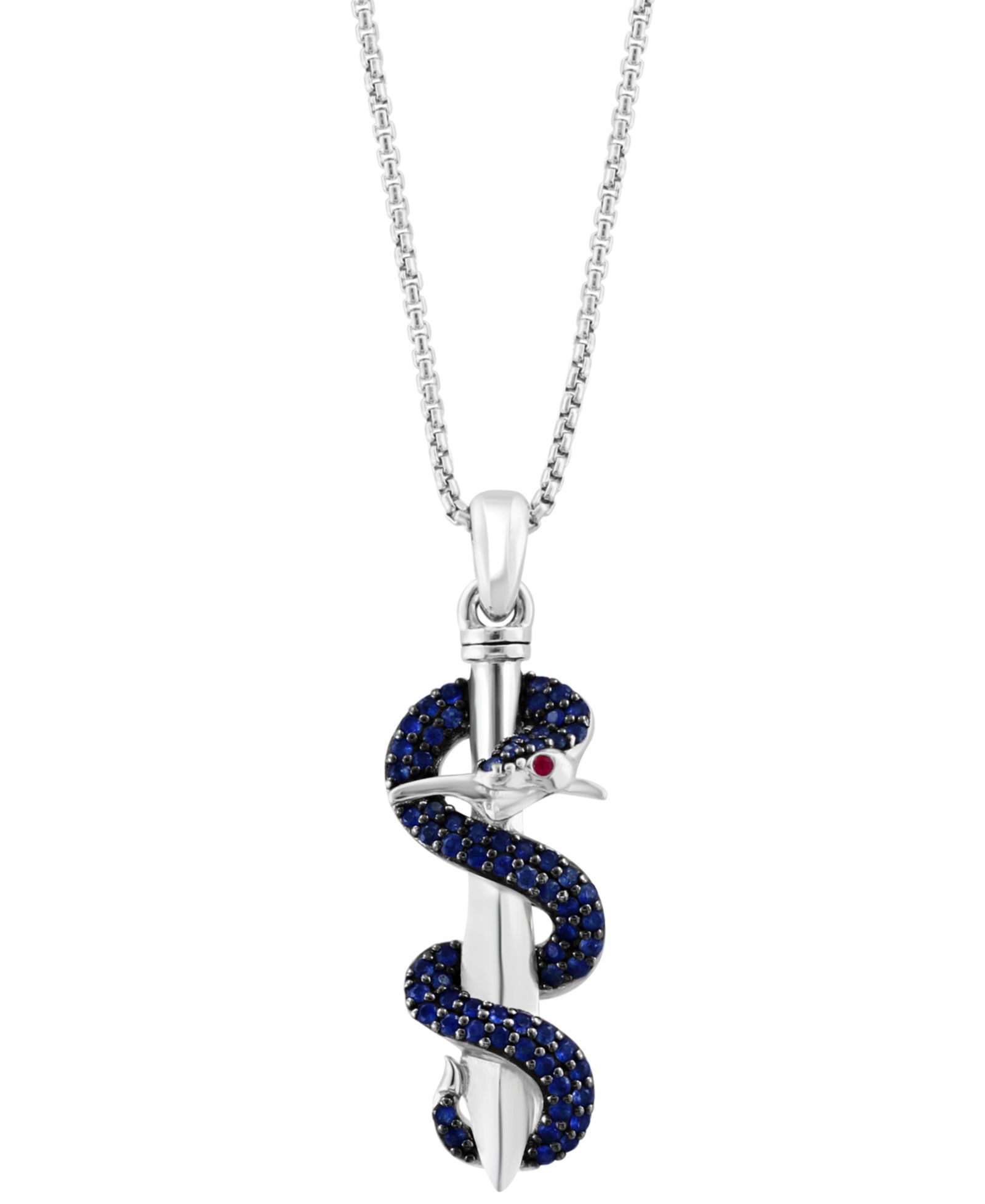 Подвеска EFFY® Men's Sapphire (5/8 ct. t.w.) & Ruby Accent Snake & Sword 22" в Sterling Silver