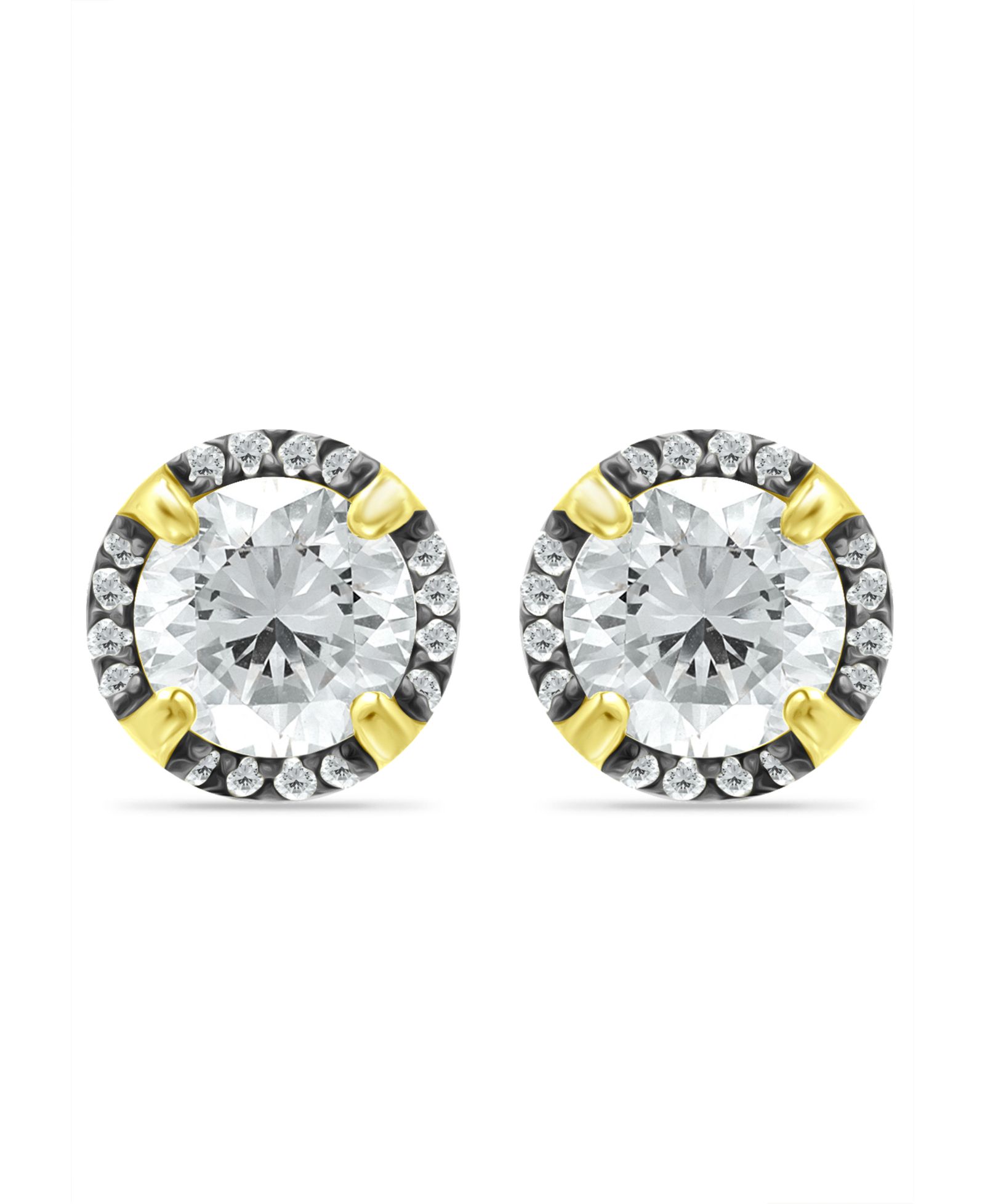 Giani Bernini Cubic Zirconia with Black Rhodium Halo Stud Earrings, 18K Gold over Silver