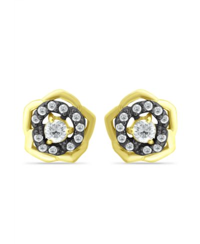 Giani Bernini Cubic Zirconia with Black Rhodium Flower Stud Earrings, 18K Gold over Silver