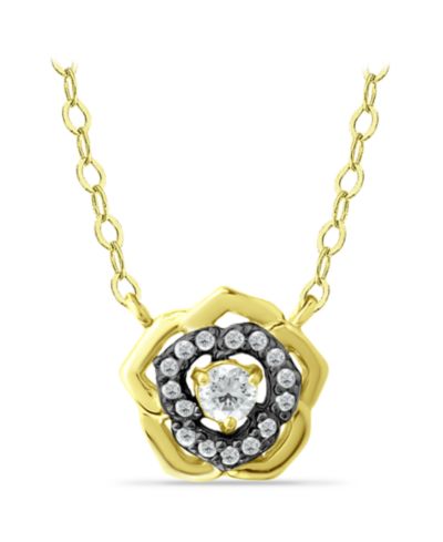 Giani Bernini Cubic Zirconia with Black Rhodium Flower Necklace, 18K Gold over Silver
