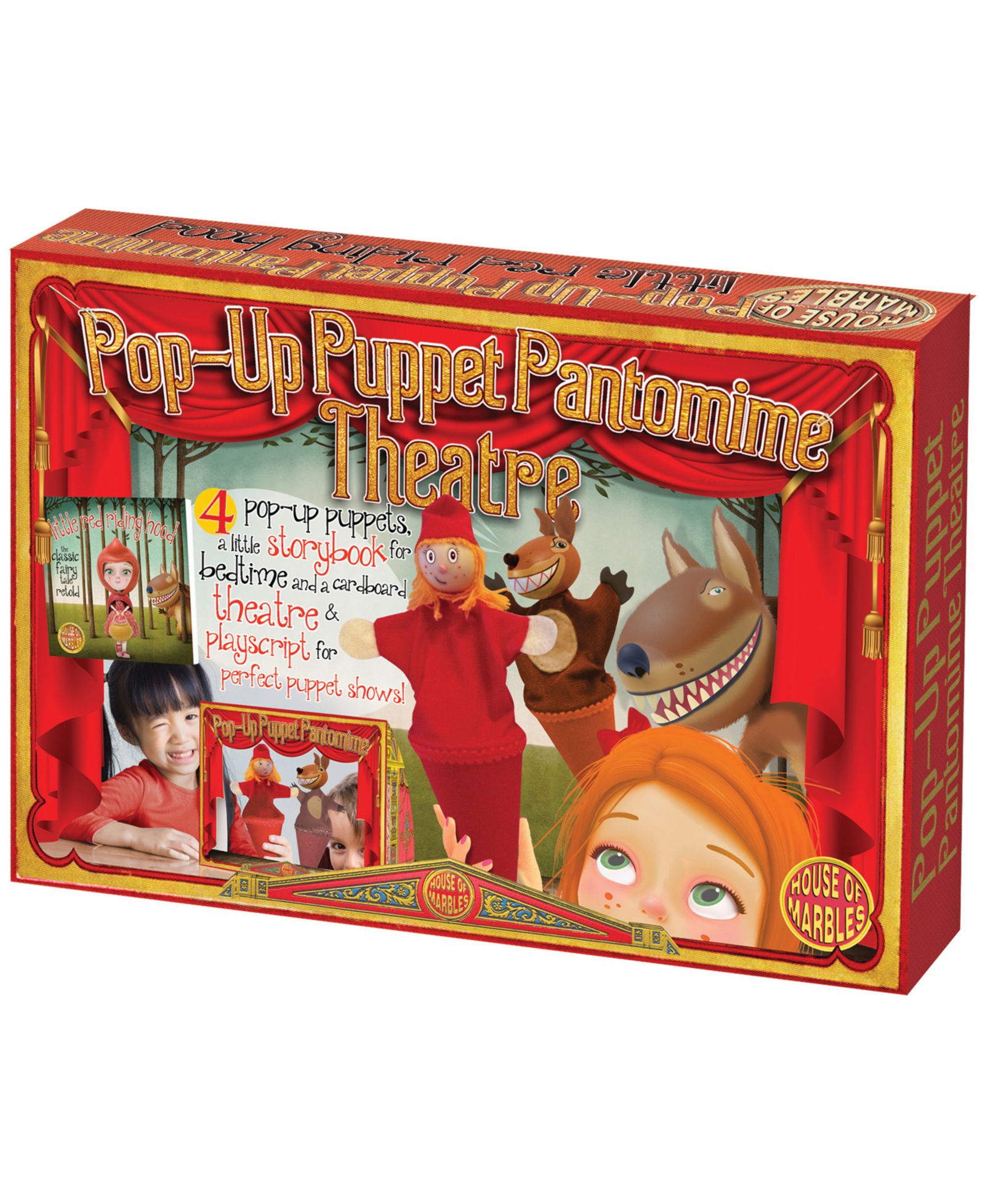 Театр-кукольный House of Marbles Pop-Up Puppet Pantomime Theatre, Little Red Riding Hood Set, 7 Piece