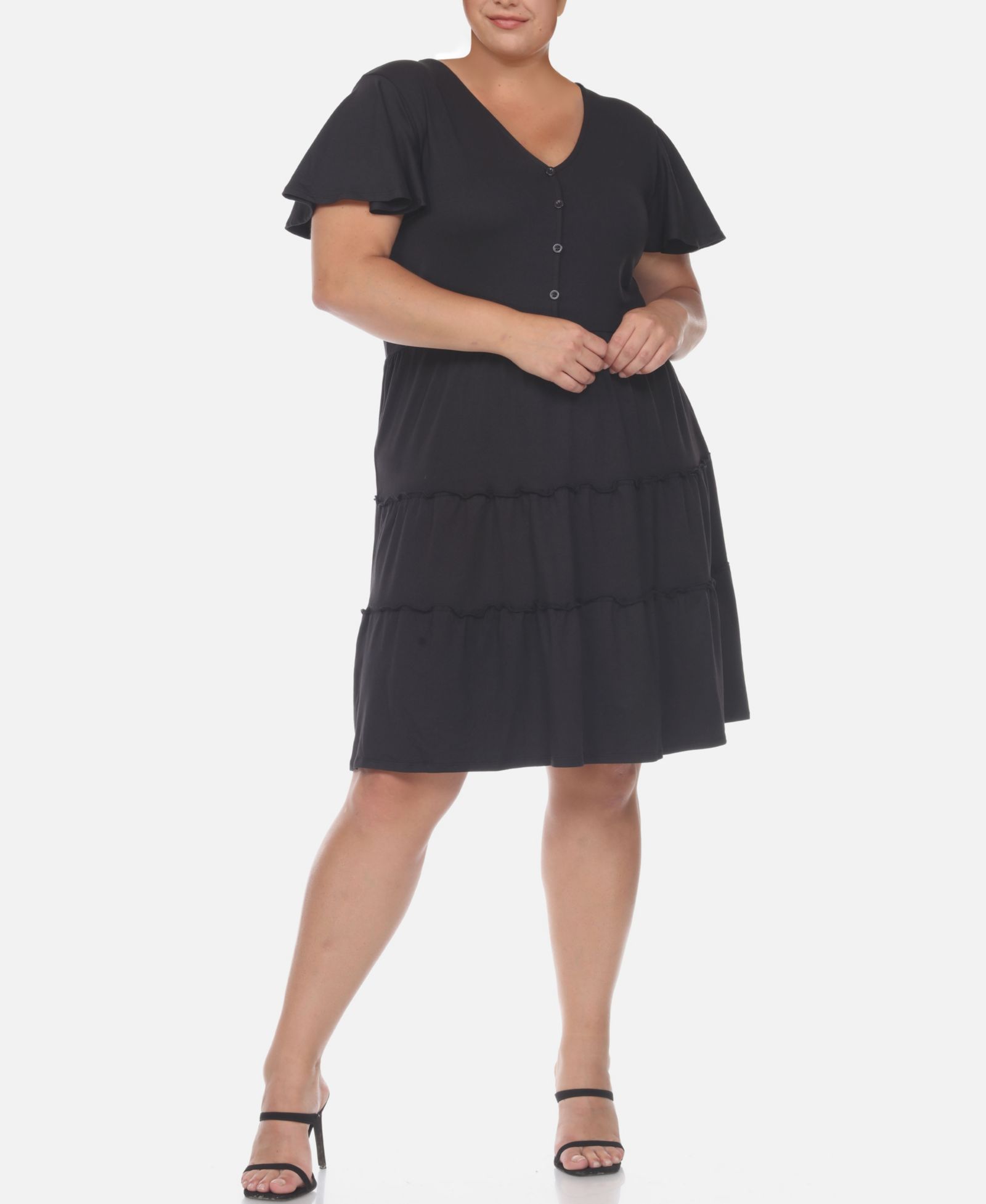 White Mark Plus Size Short Sleeve V-neck Tiered Midi Dress