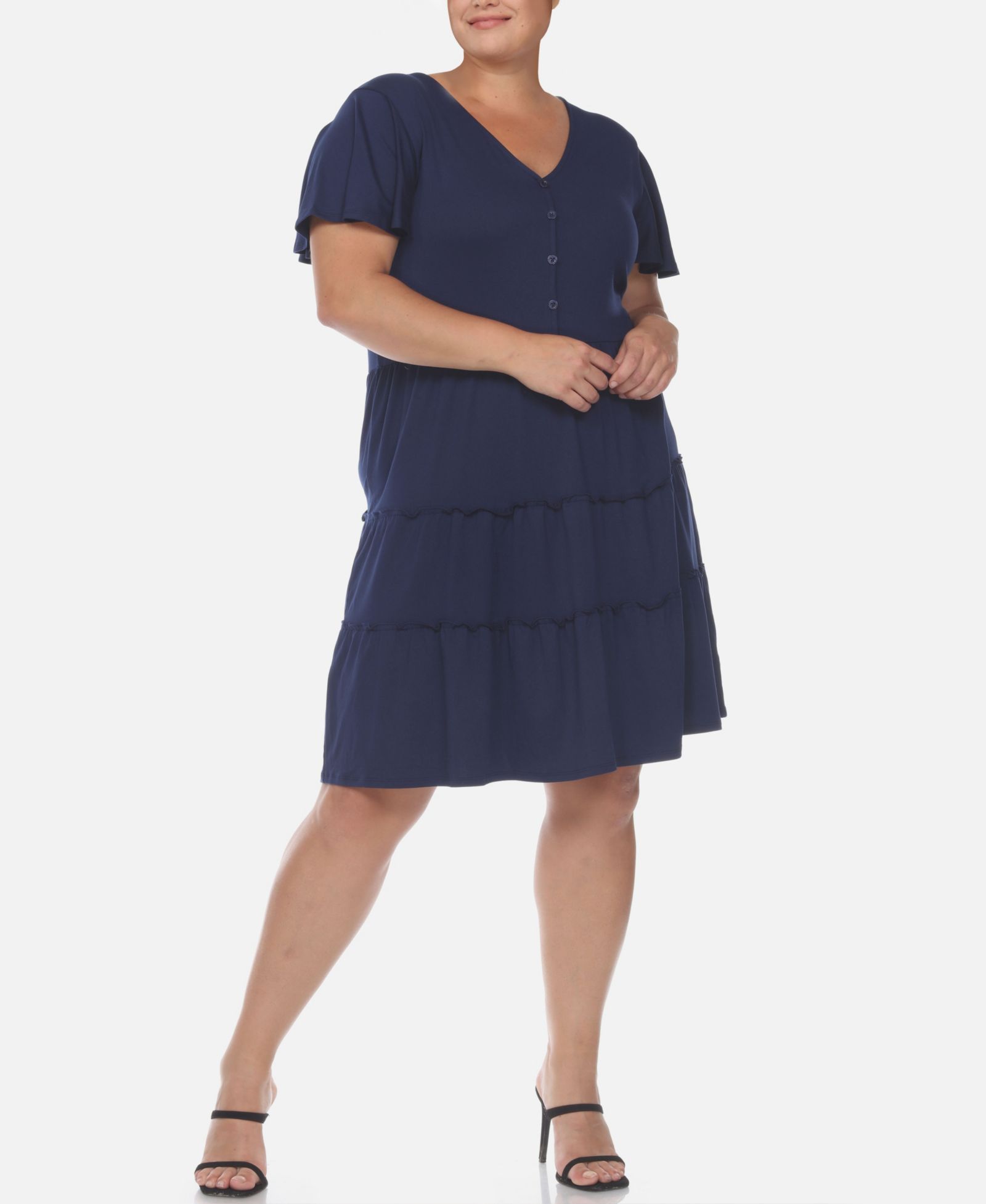 Женское миди-платье White Mark Plus Size Short Sleeve V-neck