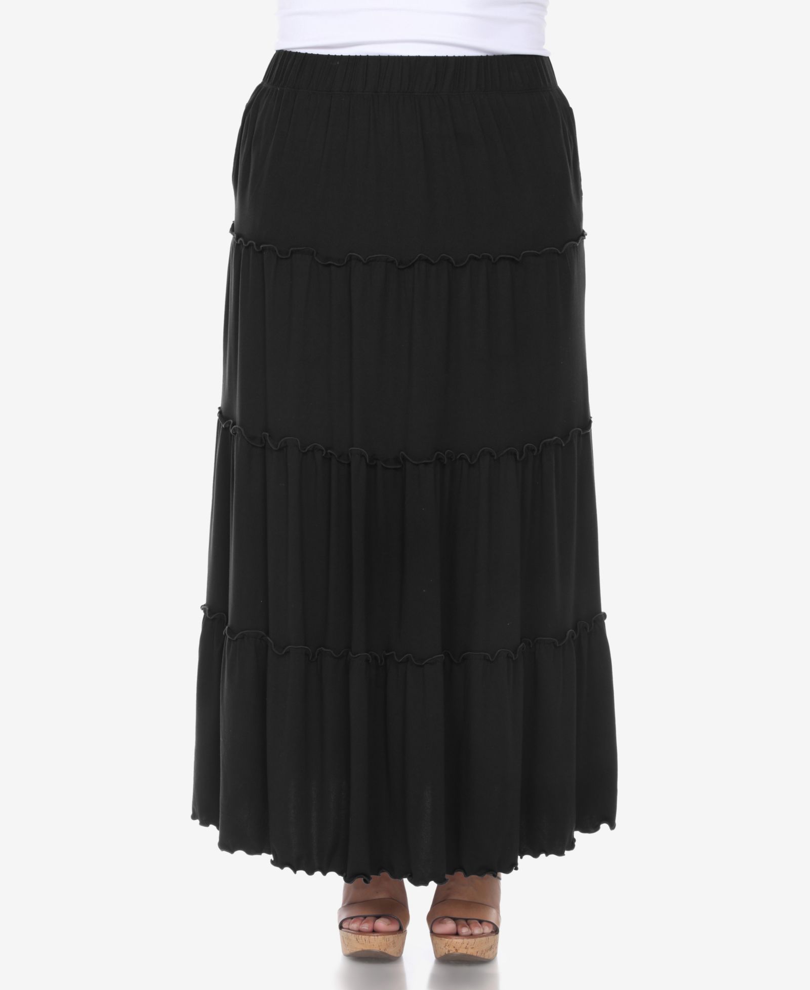 White Mark Plus Size Tiered Maxi Skirt