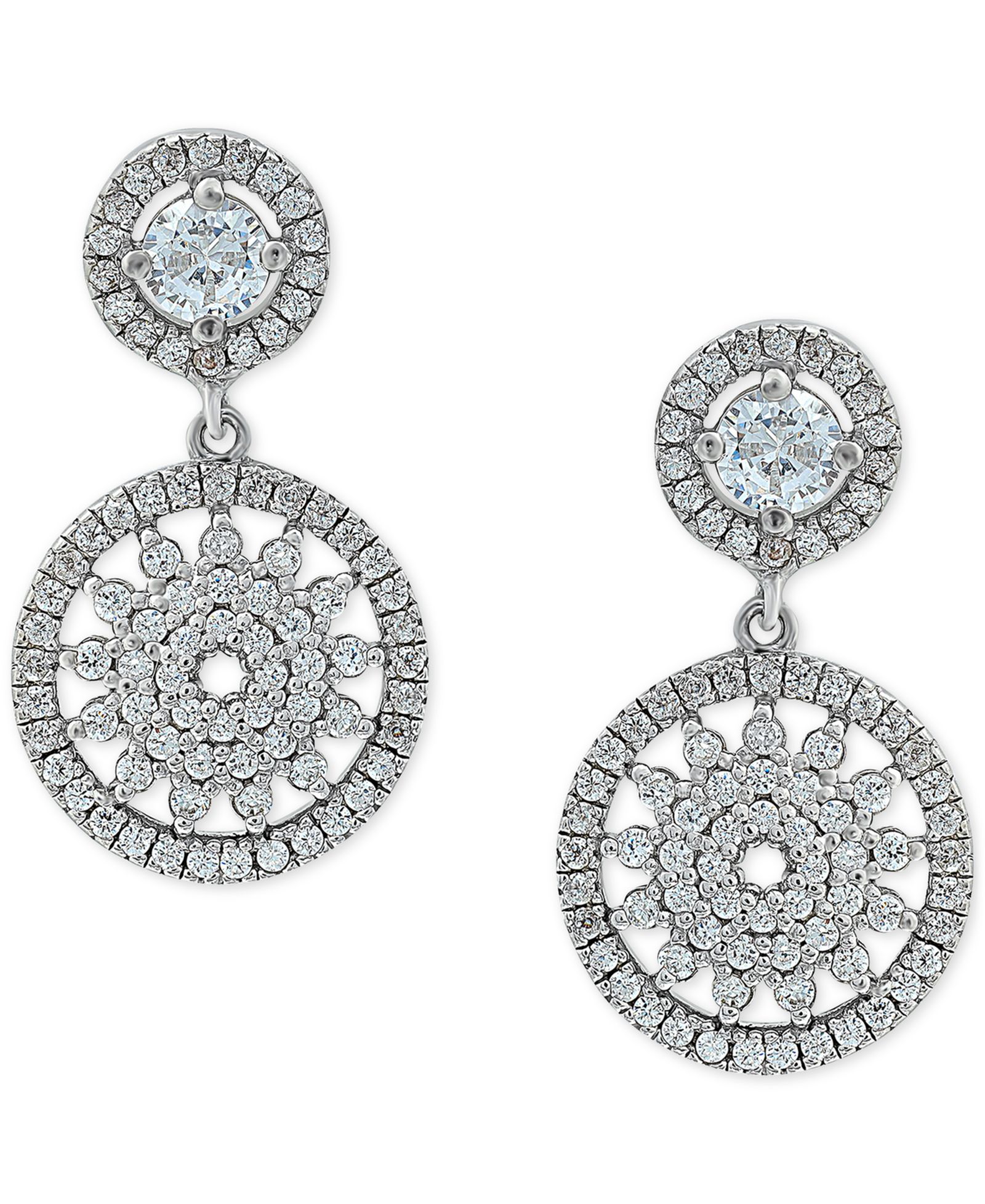 Giani Bernini Cubic Zirconia Flower Circle Drop Earrings in Sterling Silver, Created for Macy's