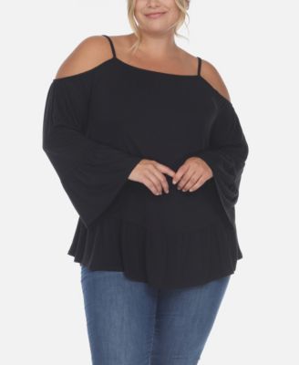 White Mark Plus Size Cold Shoulder Ruffle Sleeve Top