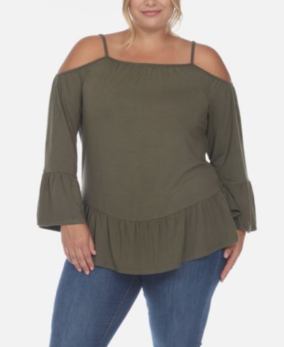White Mark Plus Size Cold Shoulder Ruffle Sleeve Top