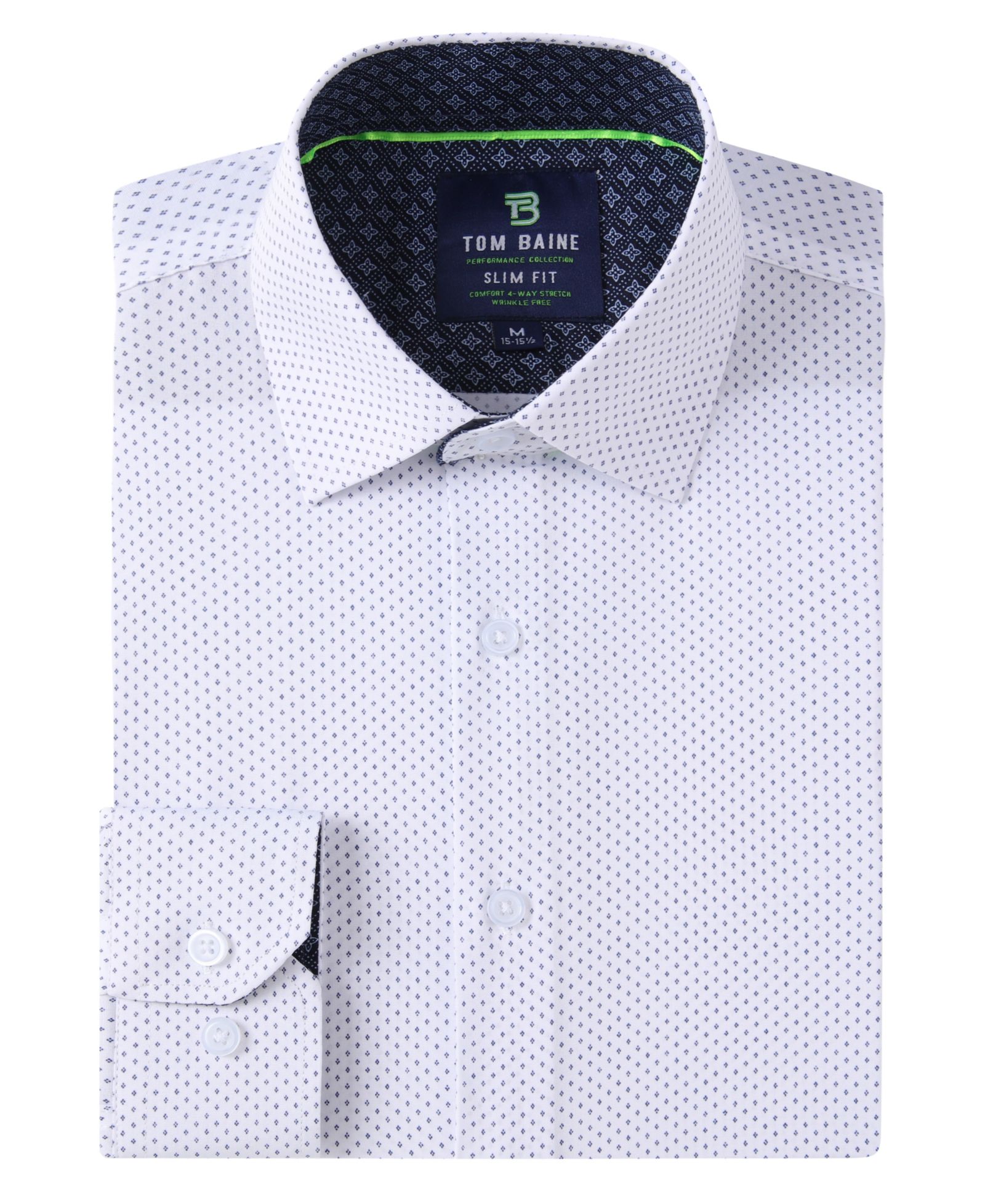 Men's Slim Fit Performance Long Sleeve Geometric Dress Shirt