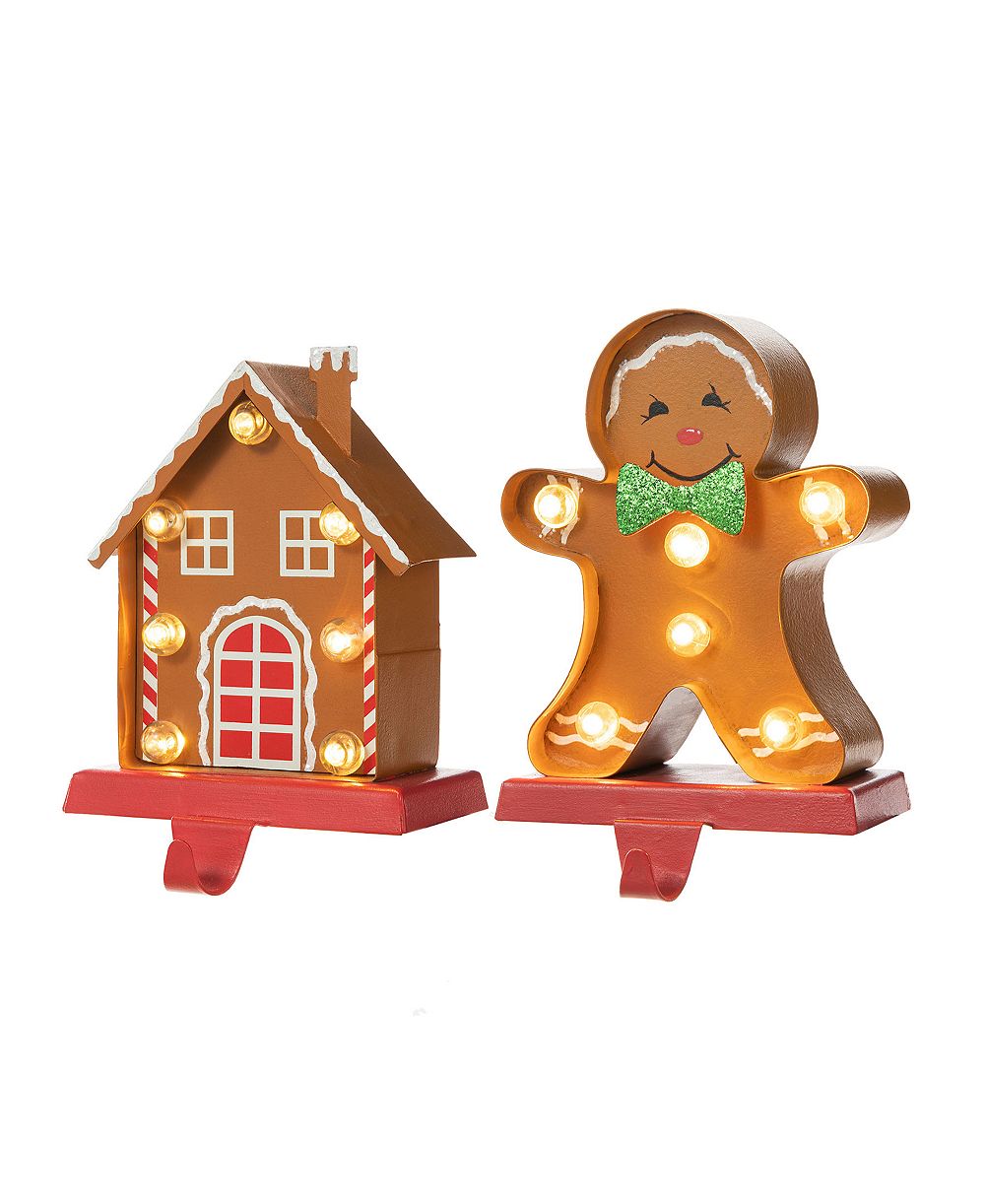 Glitzhome набор держателей для рождественских носков Marquee LED Gingerbread House