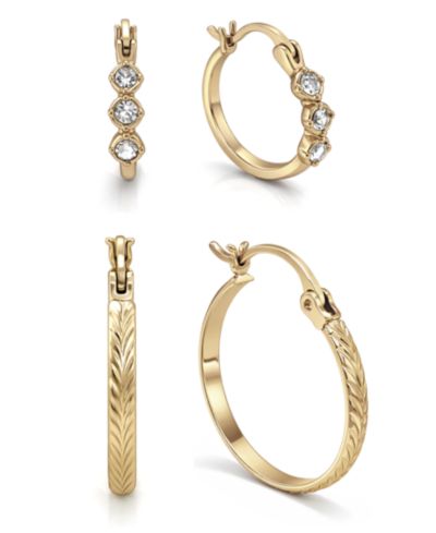 Серьги-кольца ETTIKA Duo 3 Stone Crystal Set of 2