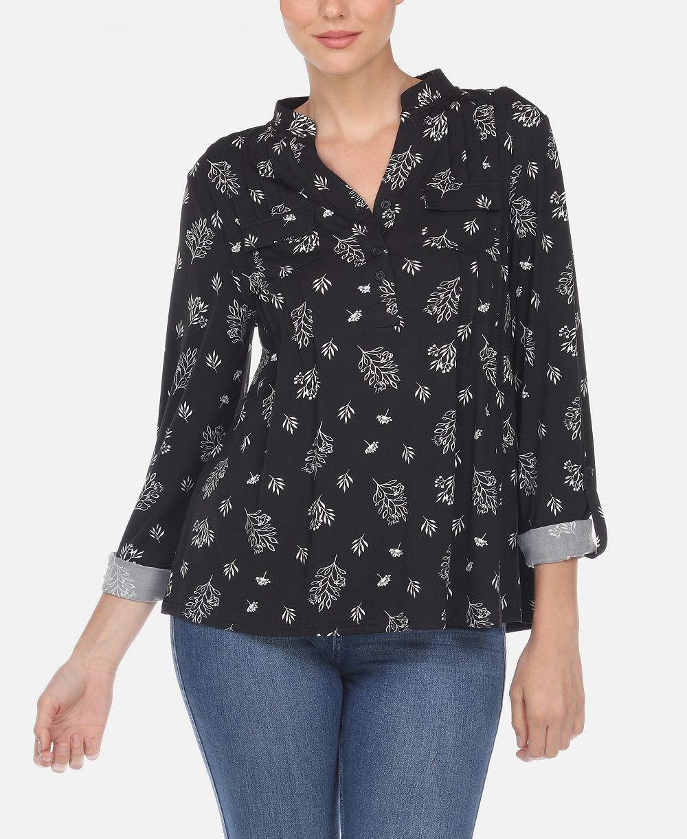 Women's Pleated Leaf Print Blouse