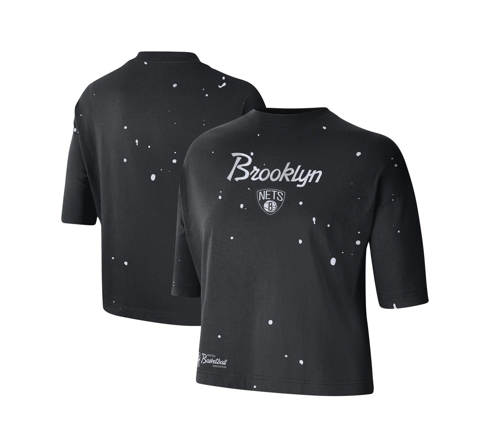 Women's Nike Black Brooklyn Nets Courtside Splatter Cropped T-shirt