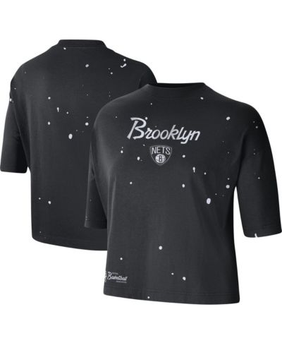 Женская укороченная футболка Nike Black Brooklyn Nets Courtside Splatter Cropped