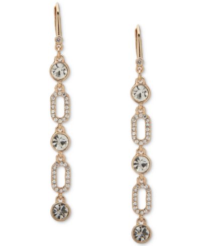 DKNY Gold-Tone Crystal & Pavé Link Linear Drop Earrings