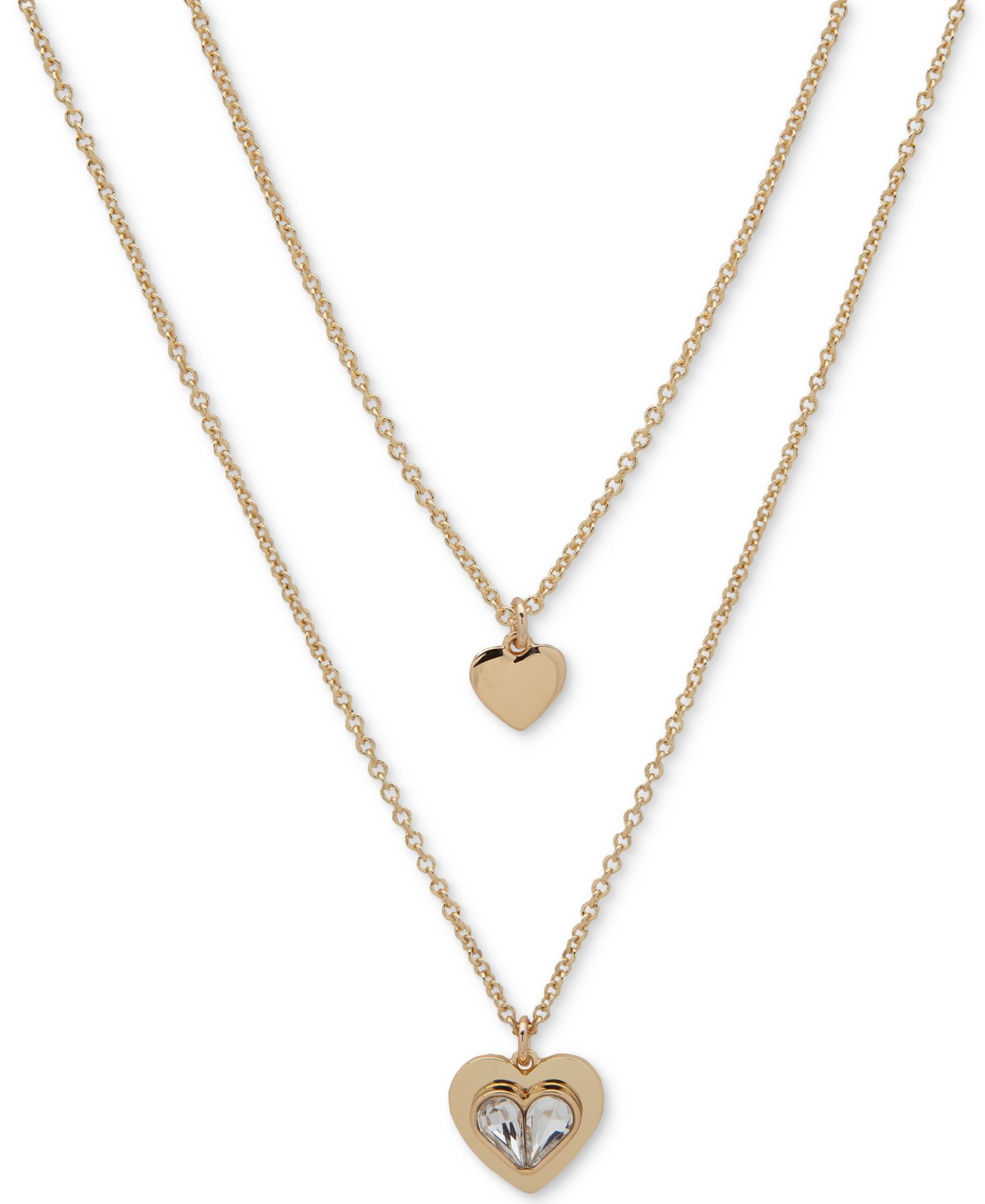 DKNY Gold-Tone Crystal Heart Layered Pendant Necklace, 16" + 3" extender