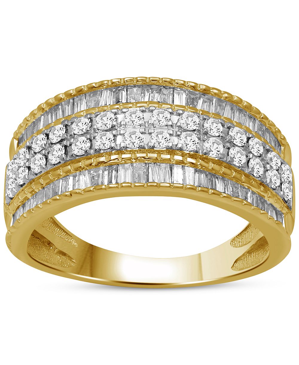 Кольцо Macy's Diamond Round & Baguette Multirow Band, 14k White or Yellow Gold