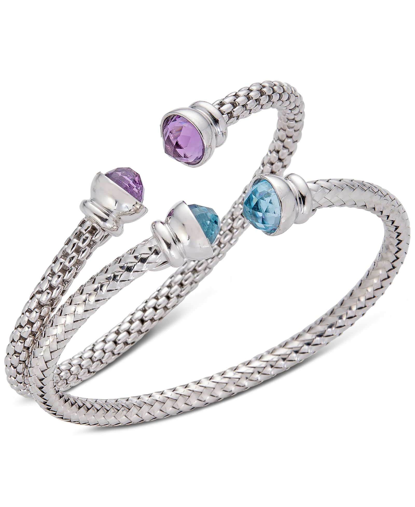 Набор браслетов 2-Pc. Set Sky Blue Topaz (4-7/8 ct. t.w.) & Amethyst (4 ct. t.w.) Weave Style в стерлинговом серебре