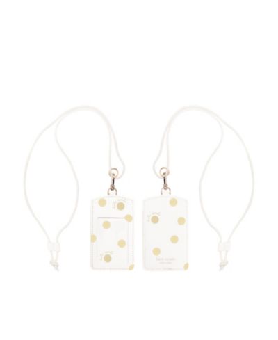 Кошелек-холдер Kate Spade ID, белый с золотыми горошком