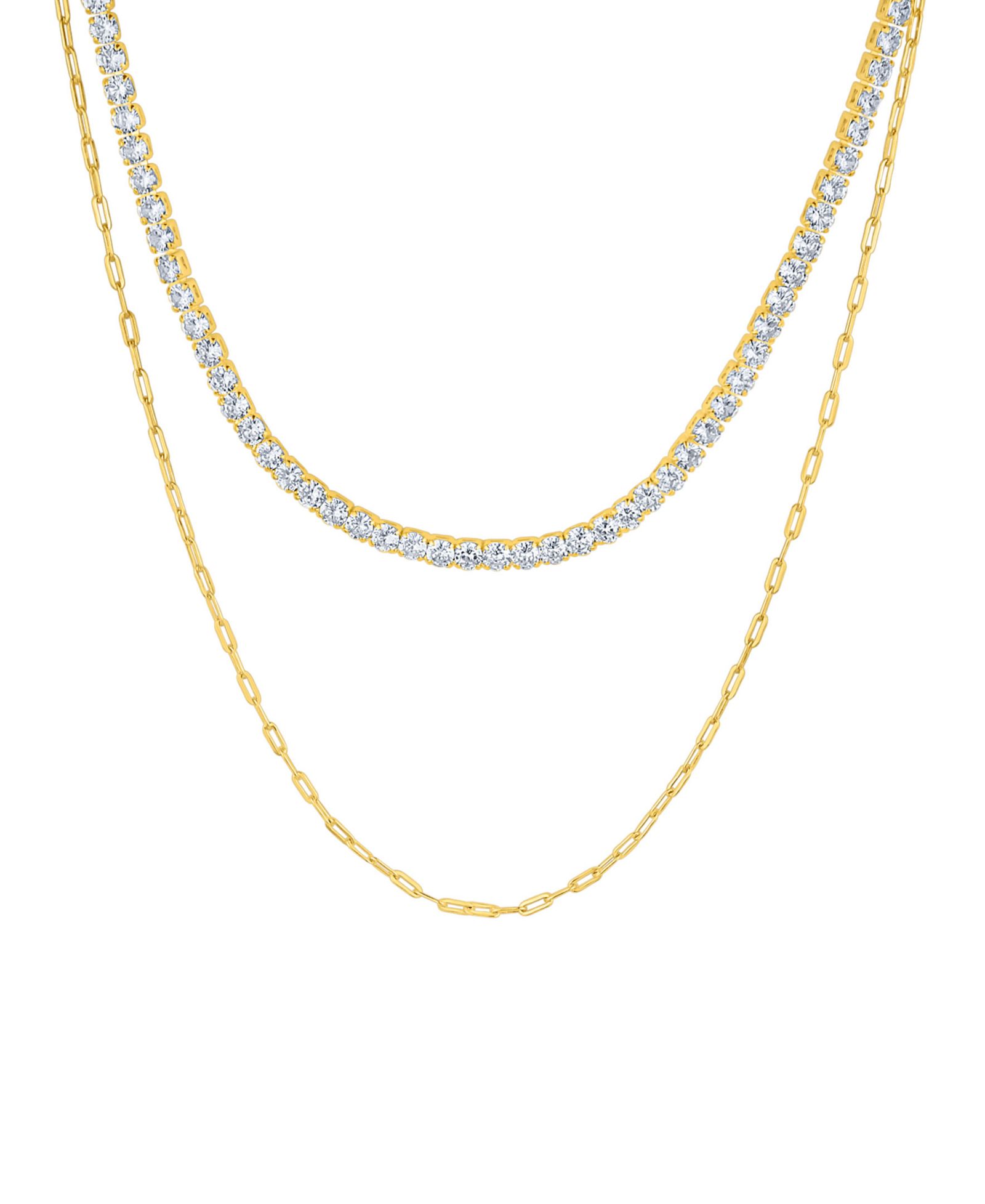 And Now This Double Row Chain with Cubic Zirconia Tennis Necklace and Clip Chain Necklace