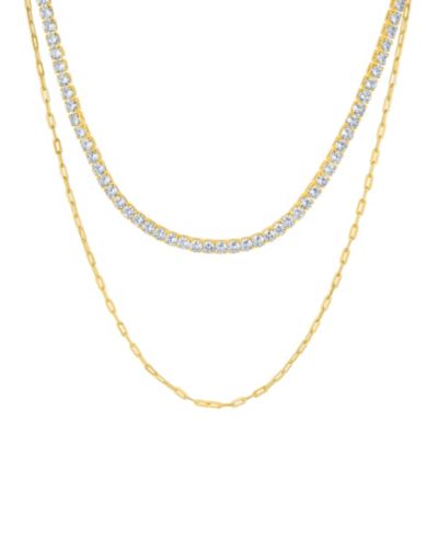 And Now This Double Row Chain with Cubic Zirconia Tennis Necklace and Clip Chain Necklace