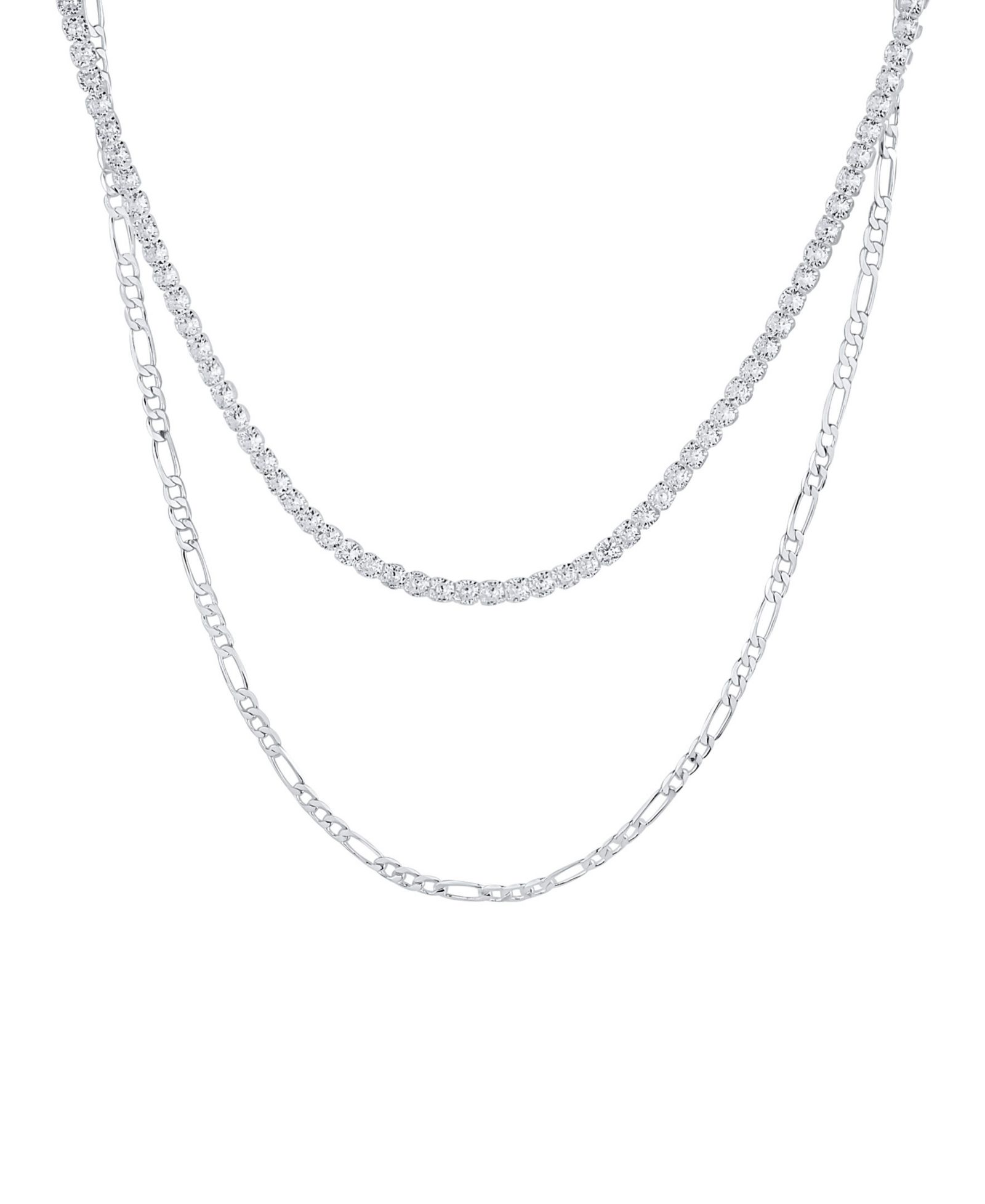 And Now This Double Row Chain with Cubic Zirconia Tennis Necklace and Clip Chain Necklace