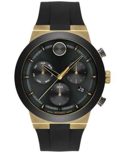 Movado Мужские швейцарские часы Chronograph Bold Fusion, черный силиконовый ремешок, 45mm
