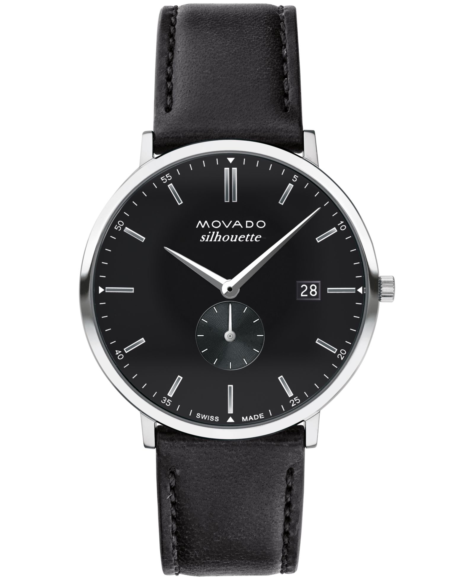 Movado Men's Heritage Black Genuine Leather Strap Watch 40mm