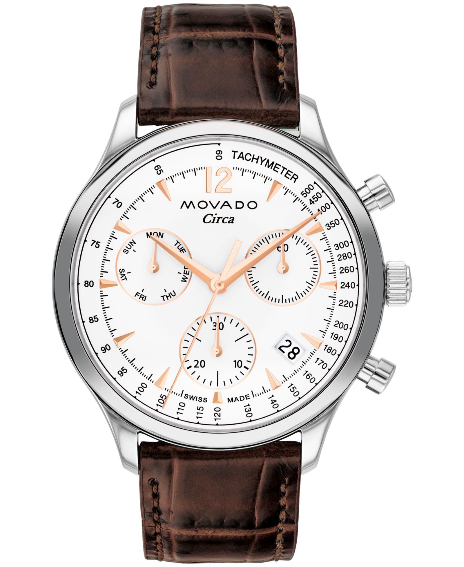 Мужские часы Movado Heritage Brown Genuine Leather Strap, 43mm