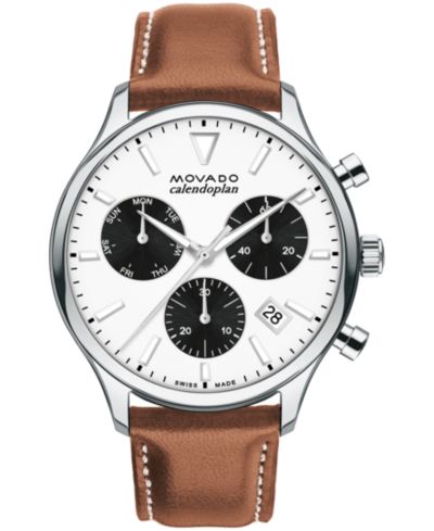 Мужские часы Movado Men's Heritage Cognac Brown Genuine Leather Strap 43mm