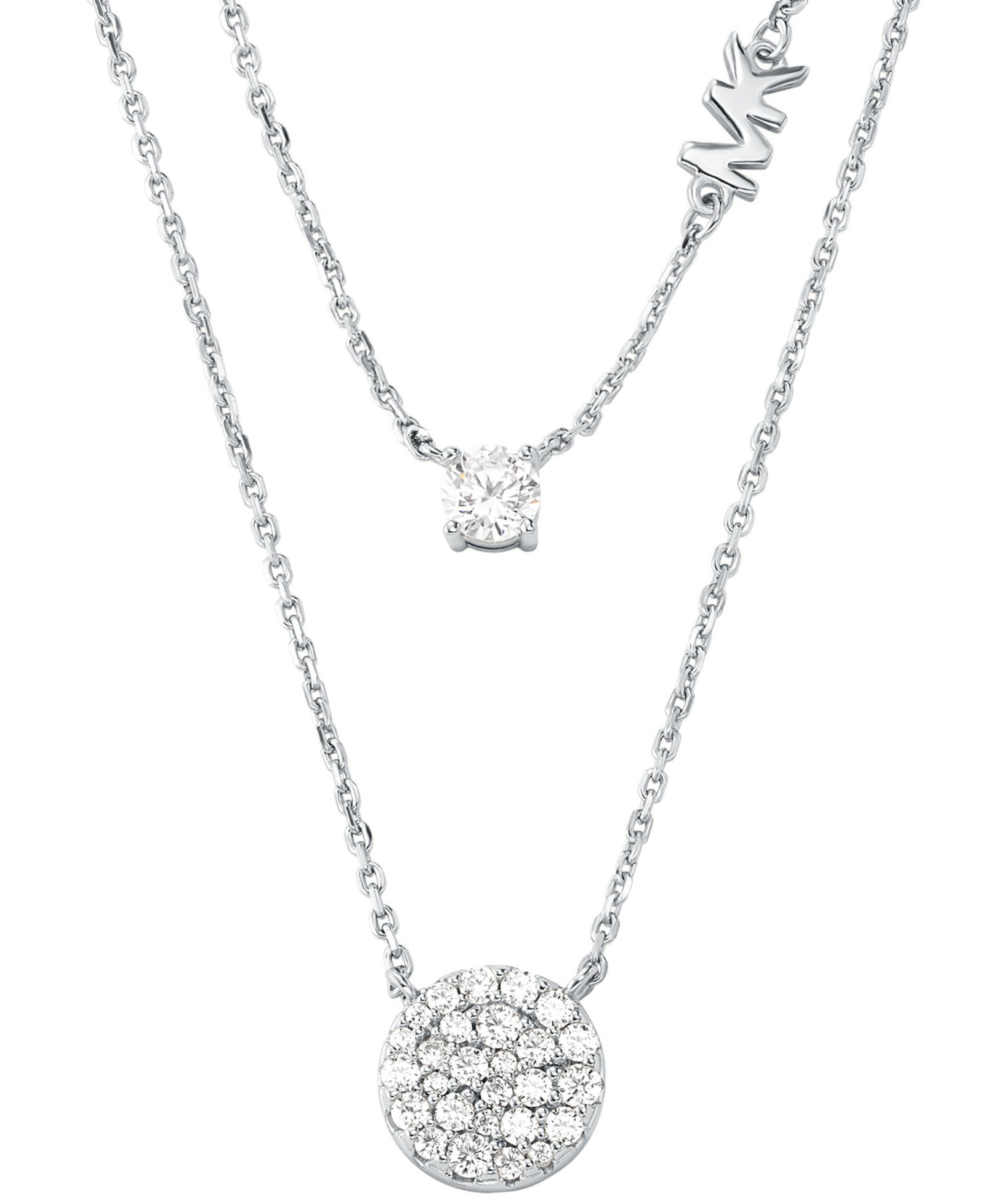 Ожерелье Michael Kors Sterling Silver Double Layered Pave Disk
