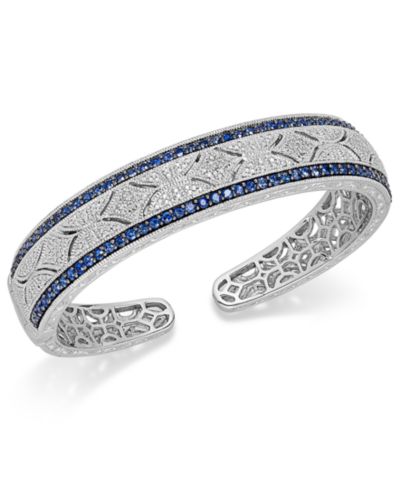 Антикварный браслет cuff с сапфирами (2-3/8 ct. t.w.) и бриллиантами (1/10 ct. t.w.) из стерлингового серебра