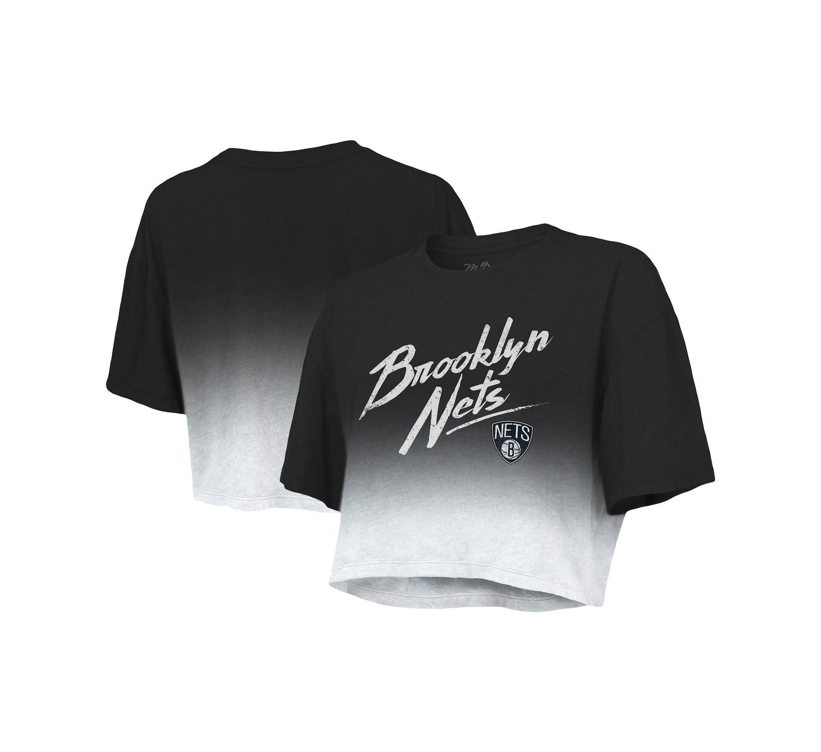Женская укороченная футболка Majestic Threads Brooklyn Nets Black White