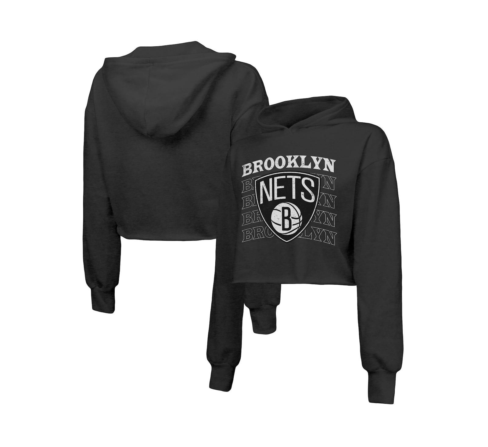 Женский укороченный худи Majestic Threads Black Brooklyn Nets