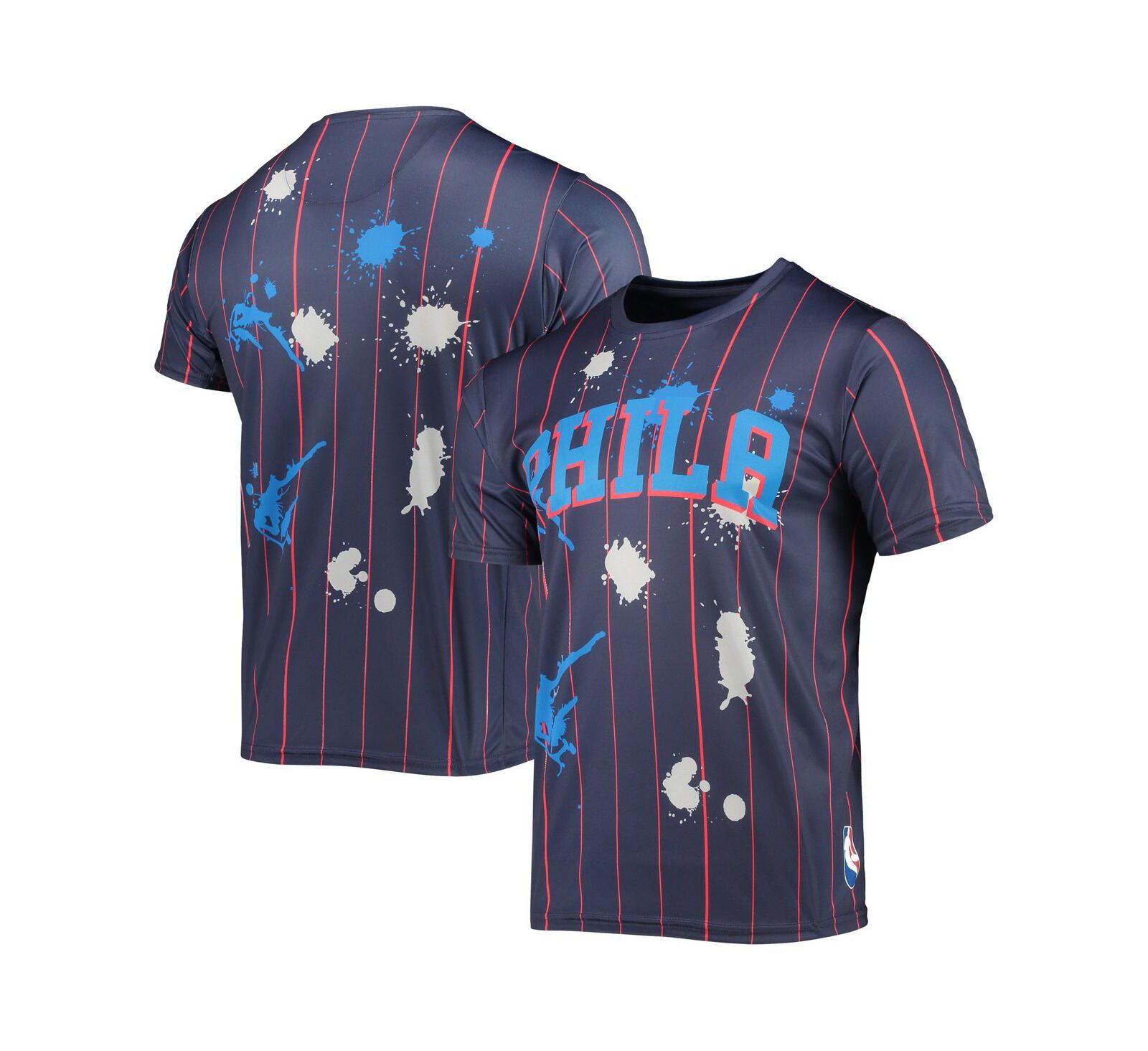Мужская футболка FISLL, темно-синяя, Philadelphia 76Ers Striped Splatter