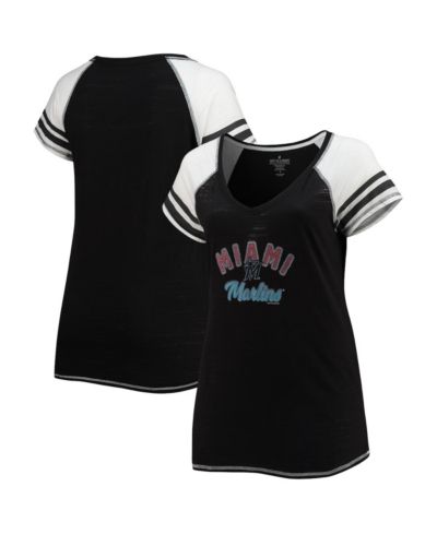 Женская футболка Soft as a Grape Miami Marlins, V-образный вырез, черный Raglan